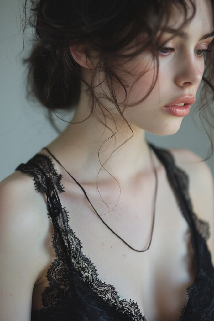 Minimal black lace cami with delicate trim in a soft goth style