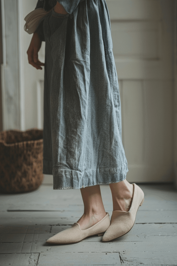 Baggy jeans styled in a minimalist 2026 denim outfit