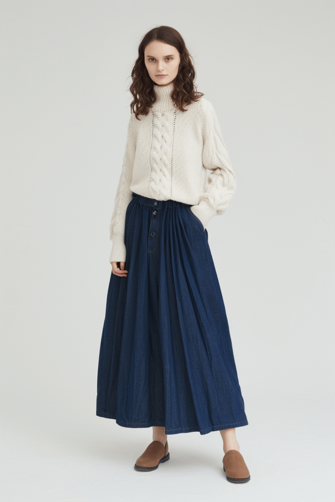 Baggy jeans styled in a minimalist 2026 denim outfit