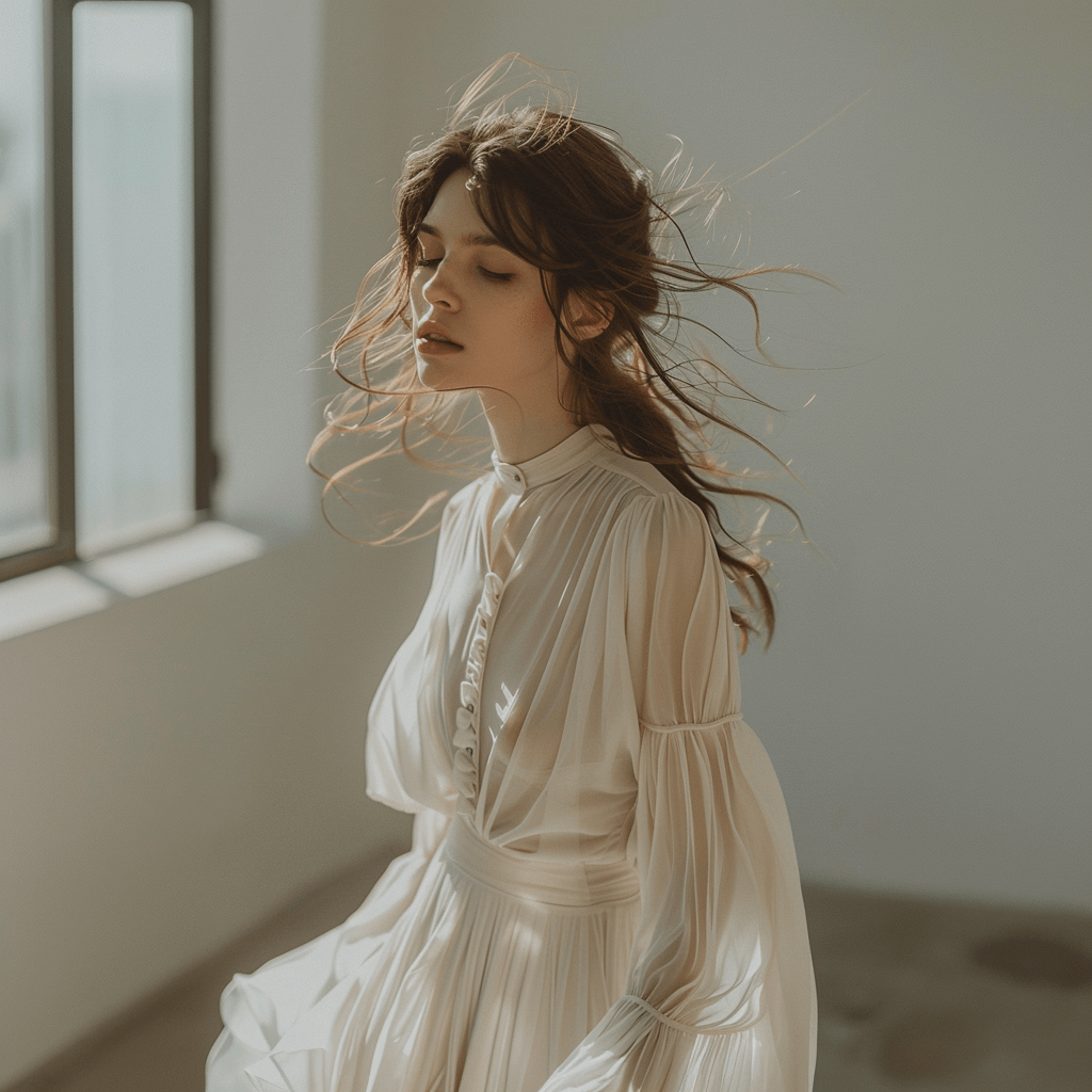 Modern poetcore outfit with soft romantic layers