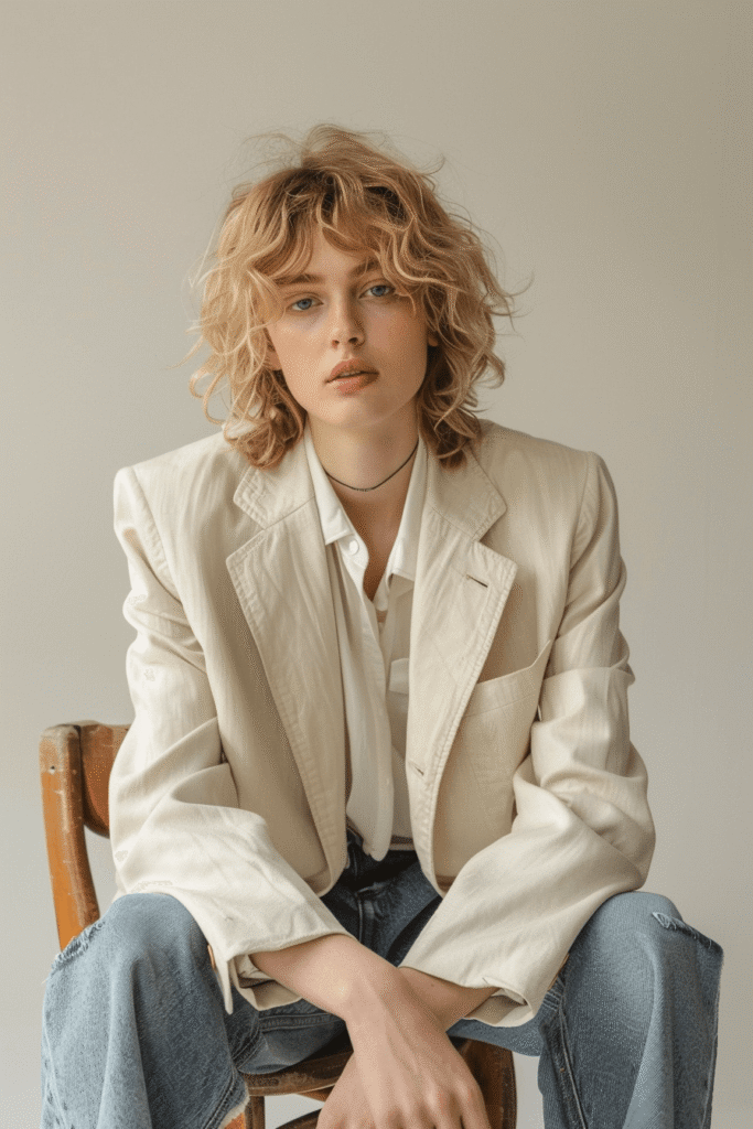 Baggy jeans styled in a minimalist 2026 denim outfit