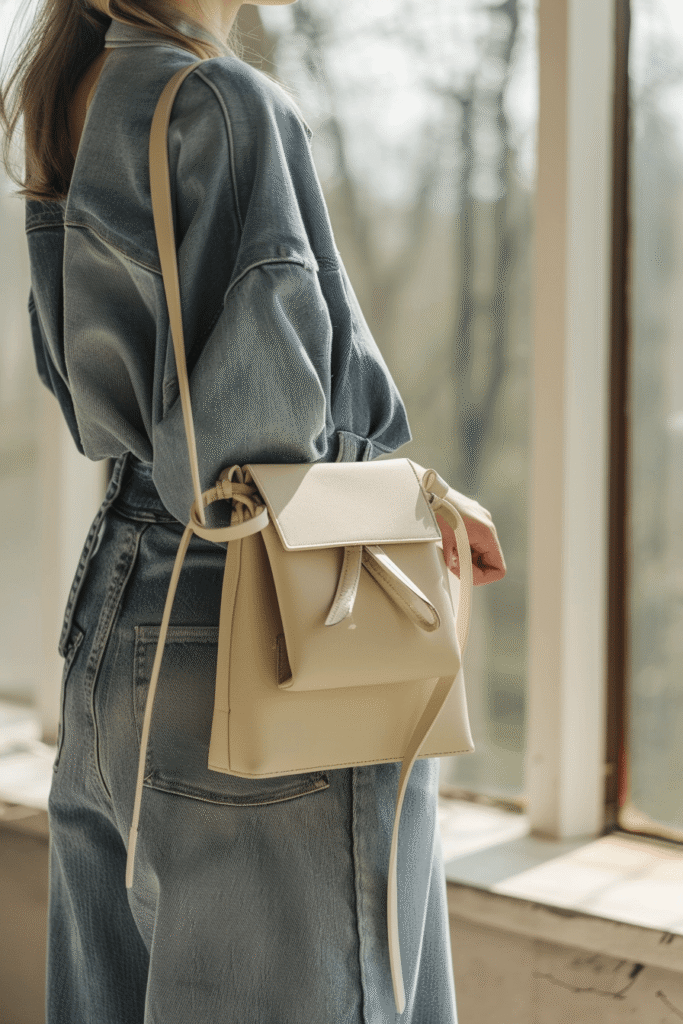 Baggy jeans styled in a minimalist 2026 denim outfit