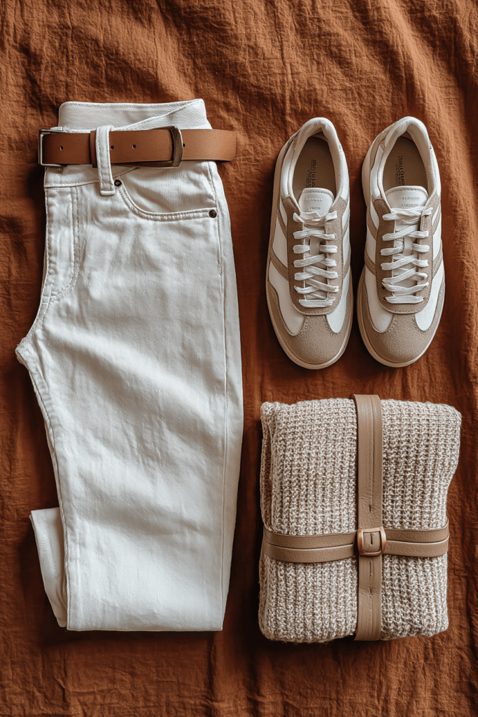 Baggy jeans styled in a minimalist 2026 denim outfit